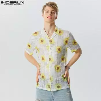 INCERUN полые летние каникулы мужские рубашки с короткими рукавами и принтом