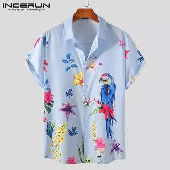 INCERUN S-3XL 100% полиэстер Мужская футболка с коротким рукавом Летняя повседневная рубашка с цветочным принтом Топы