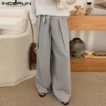 INCERUN S-5XL Брюки унисекс с высокой талией на шнуровке и широкие брюки