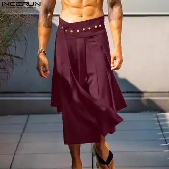 INCERUN S-5XL, весеннее мужское мешковатое платье макси в стиле ретро, винтажное праздничное платье Хакама, однотонная юбка с низом