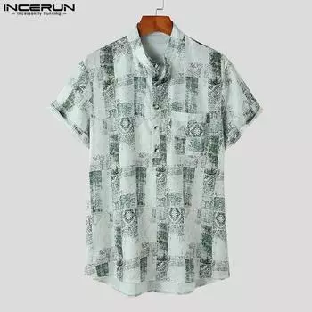 INCERUN с принтом, летние мужские праздничные повседневные свободные рубашки на Гавайях