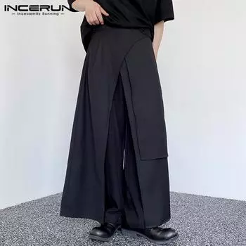 INCERUN Splicing Мужские черные широкие брюки с длинными штанинами
