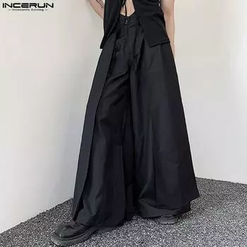 INCERUN Splicing мужские широкие праздничные длинные брюки черные брюки