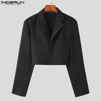 INCERUN сплошной цвет мужские повседневные короткие пальто с длинными рукавами пиджак