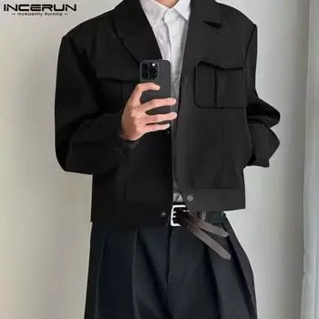 INCERUN Spring Men Lapel Neck Long Sleeve Button Jackets Short Fleece Coats 4XL коричневый