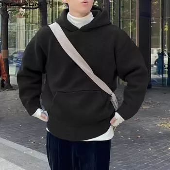 INCERUN Весенние мужские толстовки с капюшоном и длинными рукавами