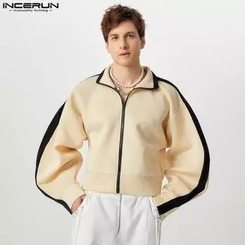 INCERUN Spring Men Long Sleeve Zipper Up Stitching Jackets Short Coats S красный