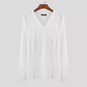 INCERUN Spring Men V Neck Long Sleeve Knitted Casual Fitted Pullover Tops S белый