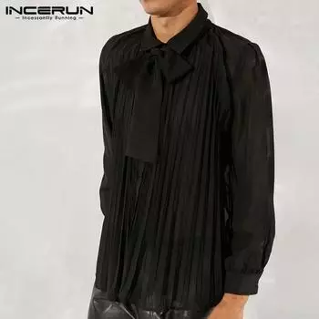 INCERUN Summe мужские сетчатые рубашки с галстуком, клубная одежда, черные, прозрачные