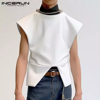 INCERUN Summer Men Crew Neck Asymmetric Hem Sleeveless Tanks Tops Vests