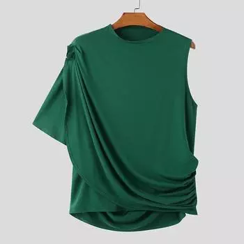 INCERUN Summer Men One Shoulder Irregular Sleeve Ruffled Backless Casual Party Tops S