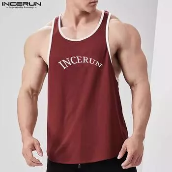 INCERUN Summer Men Round Neck Sleeveless Print Casual Loose Tank Tops XL