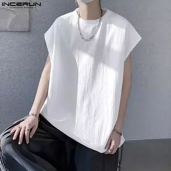 INCERUN Летние мужские майки без рукавов с круглым вырезом, большие футболки M чёрный