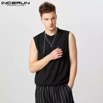 INCERUN Summer Men Sleeveless Casual Loose Knitted Tank Tops 2XL жёлтый