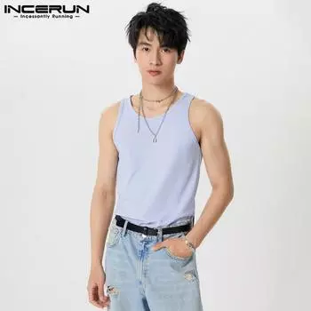 INCERUN Летние мужские безрукавки трикотажные майки повседневные спортивные майки жилет 3XL чёрный