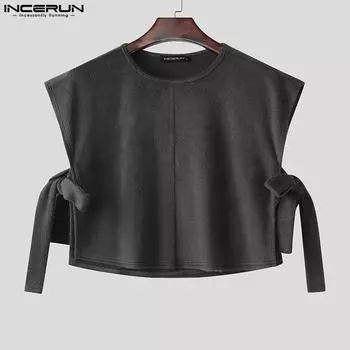 INCERUN Summer Men Sleeveless Side Lace Up Furry Tank Tops Crop Vest XL