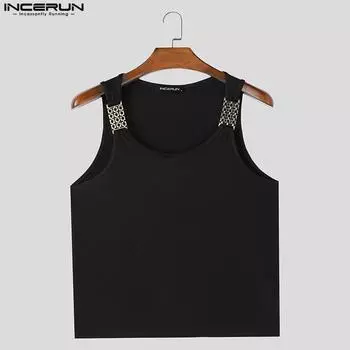 INCERUN Summer Men Sleeveless Strap Skinny Tanks Casual Short Tops S чёрный