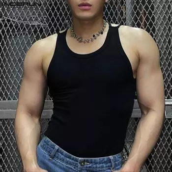 INCERUN Summer Men Strap Sleeveless Backless Cross Tank Tops Undershirts M чёрный