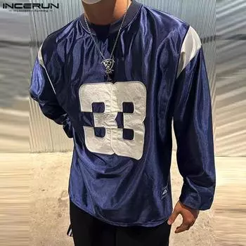 INCERUN свободные мужские длинные рукава с буквенным принтом повседневные блестящие топы пуловеры M розовый