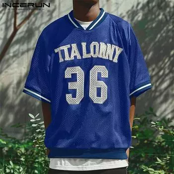 INCERUN свободные мужские футболки с коротким рукавом и принтом в стиле пэчворк с круглым вырезом M чёрный