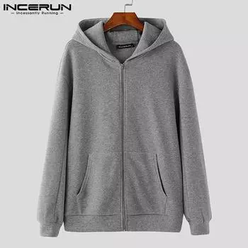 INCERUN свободные мужские с длинным рукавом меховые пэчворк с капюшоном пуловеры толстовки S красный