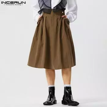 INCERUN Свободные плиссированные короткие юбки-карго унисекс с высокой талией