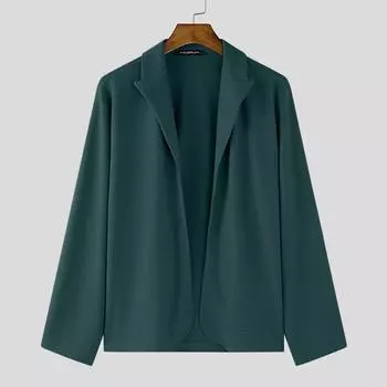 INCERUN свободный мужской кардиган с длинным рукавом и открытой передней частью XL зелёный