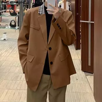 INCERUN свободный весенний мужской пиджак с лацканами и длинными рукавами в клетку на пуговицах 4XL чёрный