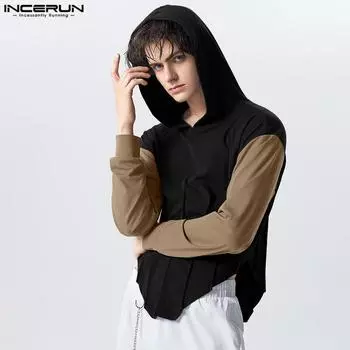 INCERUN толстовки с капюшоном мужские повседневные цветные топы