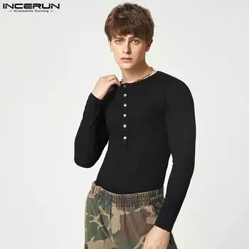 INCERUN Весеннее мужское облегающее нижнее белье с длинными рукавами, однотонные комбинезоны