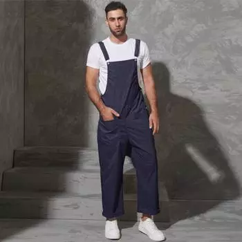 INCERUN Весенние мужские брюки-комбинезоны для бега, длинные комбинезоны, подтяжки-карго S тёмно-синий