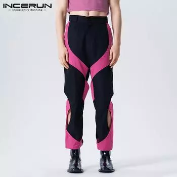 INCERUN Весенние мужские цветные полые длинные брюки