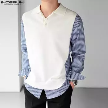 INCERUN Весенние мужские цветные топы с длинными рукавами