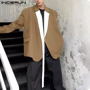 INCERUN Весенние мужские куртки больших размеров со стримерами контрастного цвета