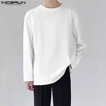 INCERUN Весенние мужские однотонные базовые топы с длинными рукавами