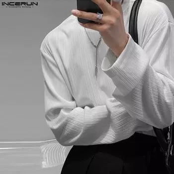 INCERUN Весенние мужские однотонные свободные топы, футболки