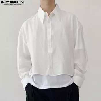 INCERUN Весенние мужские повседневные свободные рубашки с длинными рукавами Топы