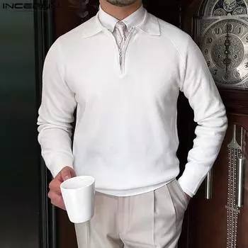 INCERUN Весенние мужские повседневные топы с длинными рукавами и лацканами