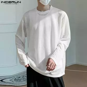 INCERUN Весенние мужские прозрачные повседневные пуловеры с длинными рукавами