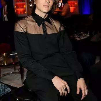 INCERUN Весенние мужские прозрачные топы с отложным воротником и длинными рукавами, рубашки