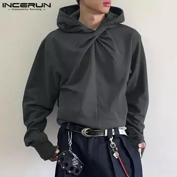 INCERUN Весенние мужские толстовки с длинным рукавом Повседневные перекрученные толстовки S синий