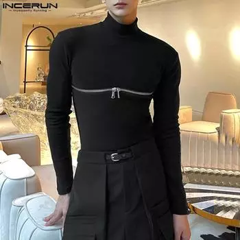 INCERUN Весенние мужские тонкие топы на молнии для вечеринок XL белый