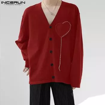 INCERUN Весенние мужские топы на пуговицах с V-образным вырезом, пальто