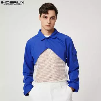 INCERUN Весенние мужские укороченные топы с длинными рукавами