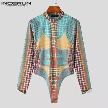 INCERUN Весенние тонкие мужские топы с длинными рукавами в горошек, комбинезоны