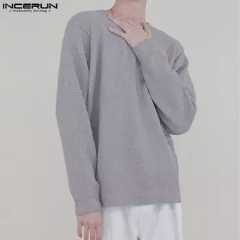 INCERUN Весна Осень мужские однотонные топы с длинными рукавами