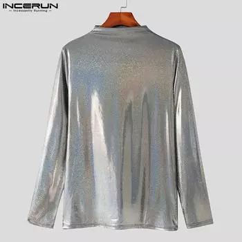 INCERUN Весна-Осень мужские серебристые тонкие топы
