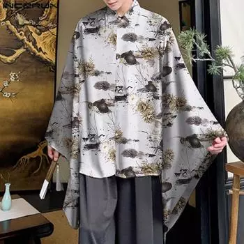 INCERUN Vinateg свободные топы с цветочным принтом, мужские рубашки большого размера с рукавами «летучая мышь»
