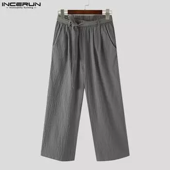 INCERUN Винтажные мужские свободные повязки с эластичной резинкой на талии, широкие брюки, длинные брюки