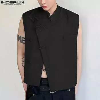 INCERUN Винтажный мужской жилет без рукавов с пряжкой, повседневный тонкий жилет